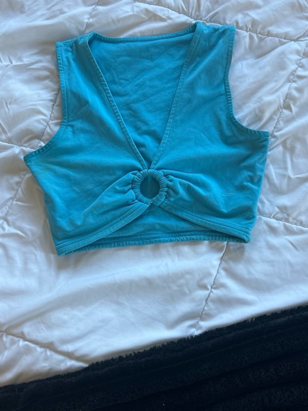 Bright Turquoise Ring-Front Crop Tank Top